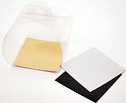 PVC take away box L75xW75xH75mm + silver cardboard
