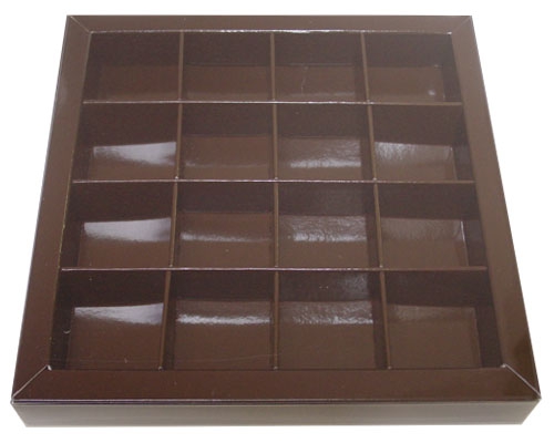 Windowbox 133x133x19mm 16 division chocolat laqué