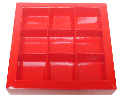 Windowbox 100x100x19mm 9 division rouge laqué 