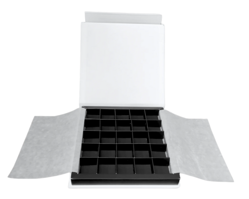 Flip flap box L166xW166xH19mm white black