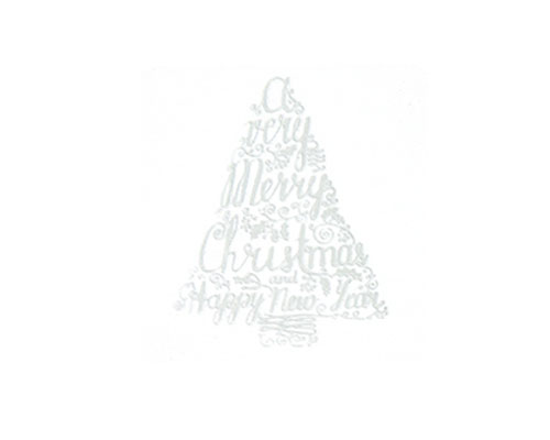 label xmastree text white/silver 40x40mm rol/500st