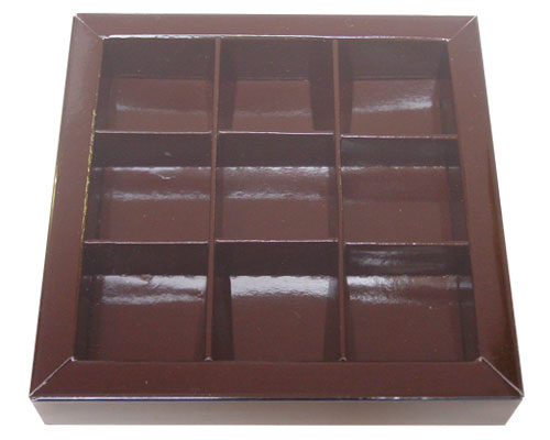 Windowbox 100x100x19mm 9 division chocolat laqué 