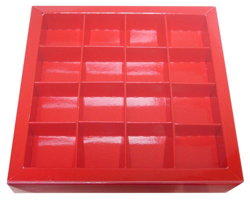 Windowbox 133x133x19mm 16 division rouge laqué