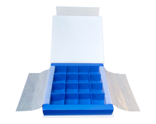 Flip flap box L151xW151xH29mm white ocean blue