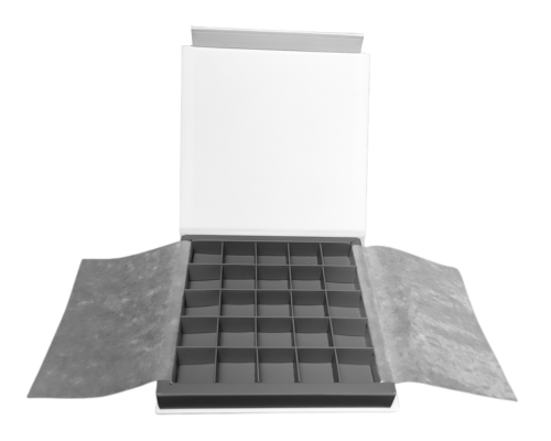 Flip flap box L166xW166xH19mm white warm grey