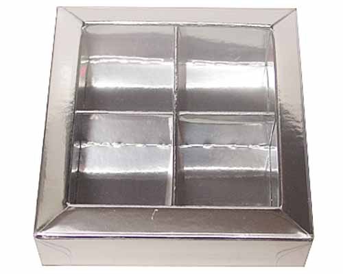 Windowbox 66x66x19mm 4 division shiny silver 