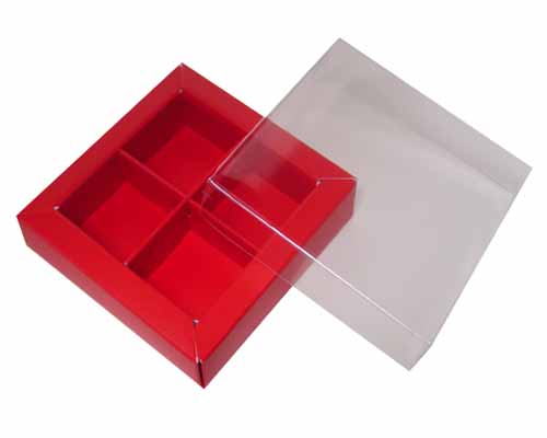 Windowbox 66x66x19mm 4 division rouge laque 